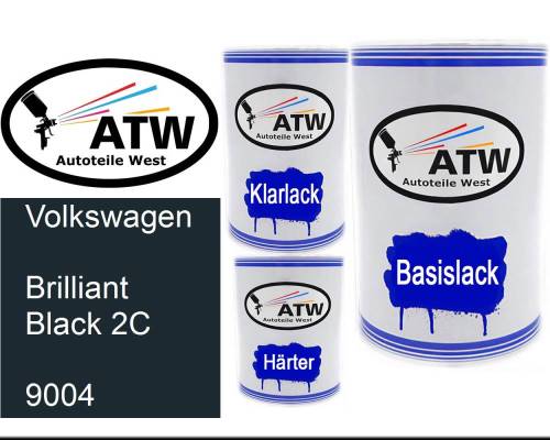 Volkswagen, Brilliant Black 2C, 9004: 500ml Lackdose + 500ml Klarlack + 250ml Härter - Set, von ATW Autoteile West.